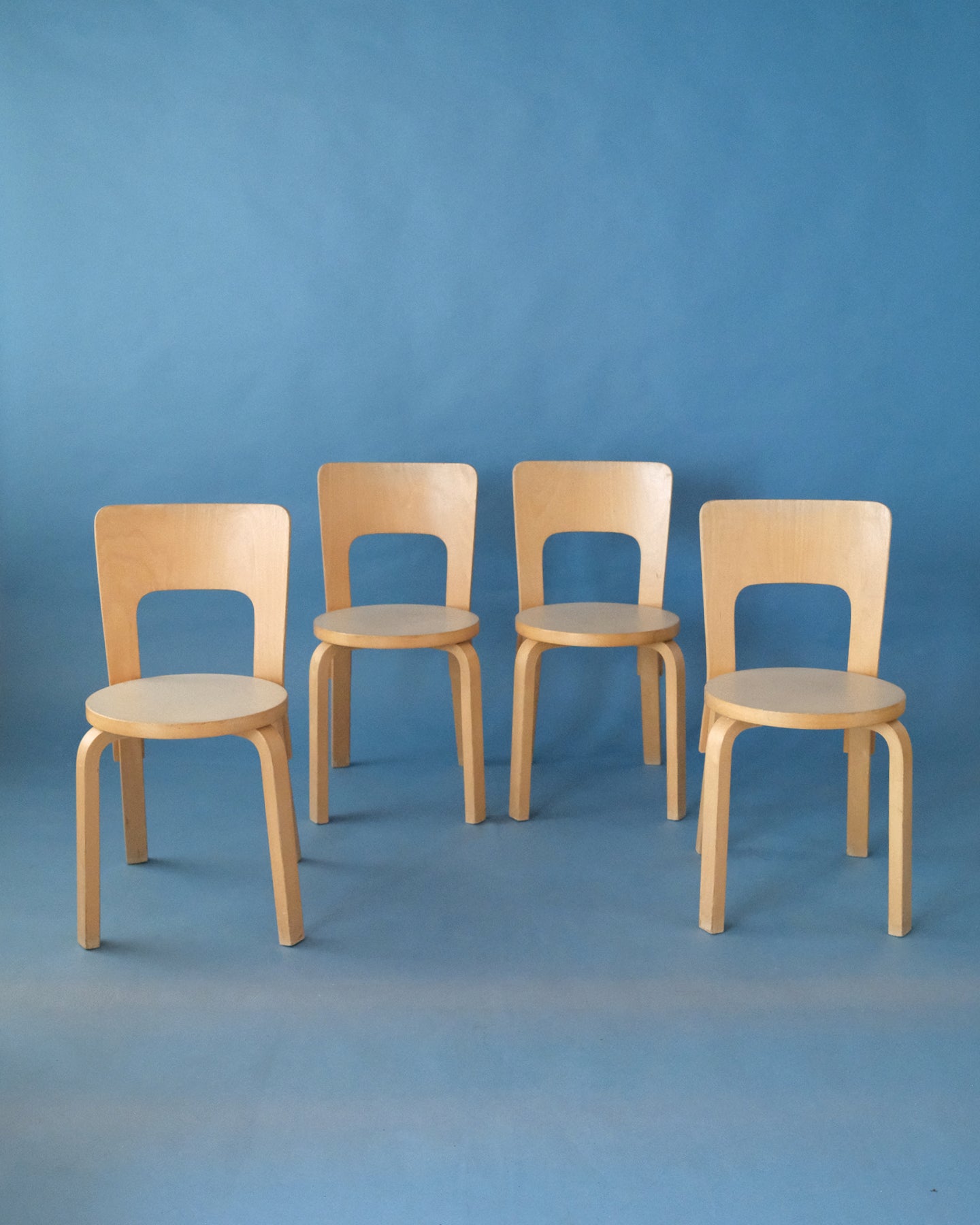 Chair 66 with beige seat, Alvar Aalto, Artek
