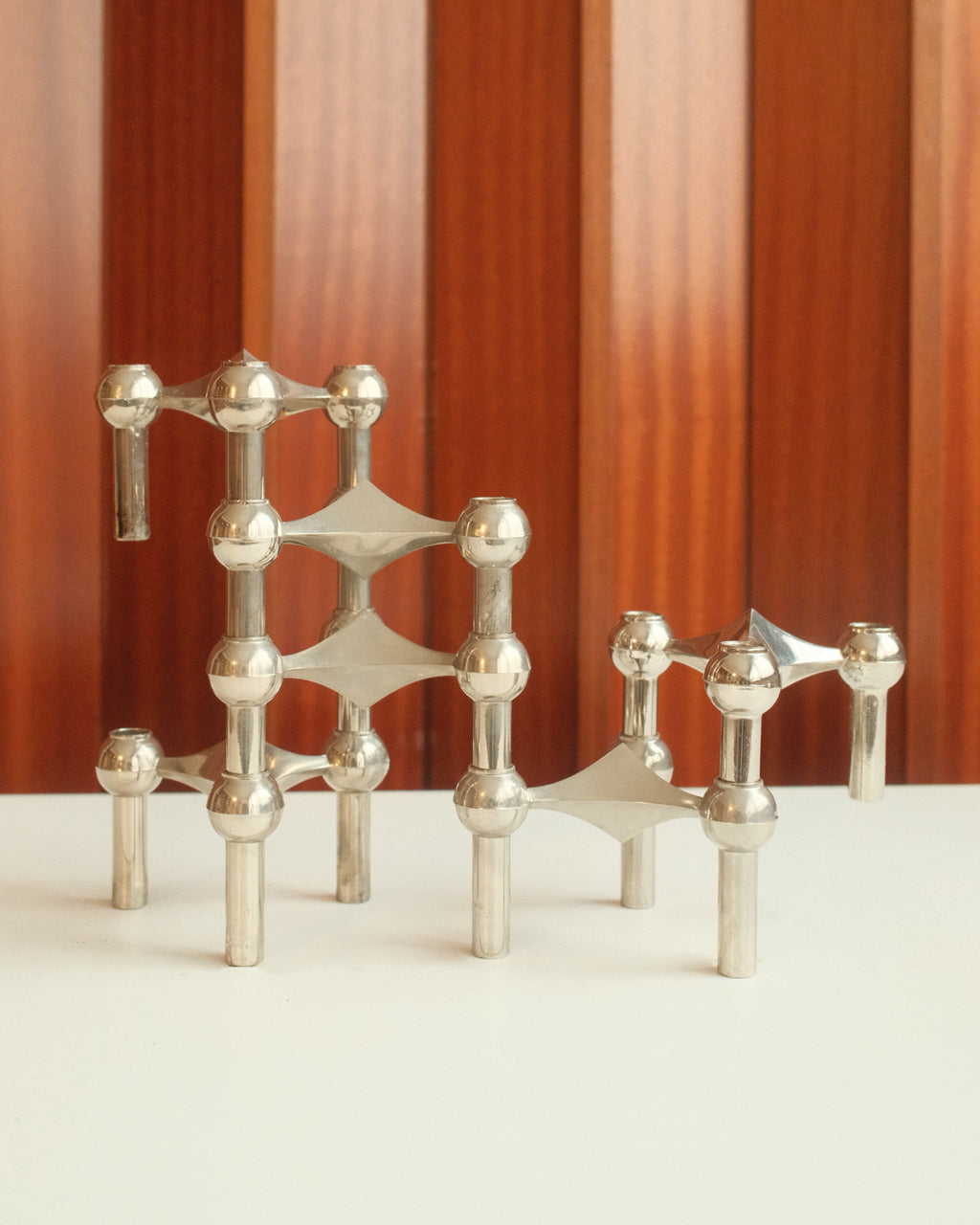 Modular Candle Holders in Chrome, Stoff Nagel