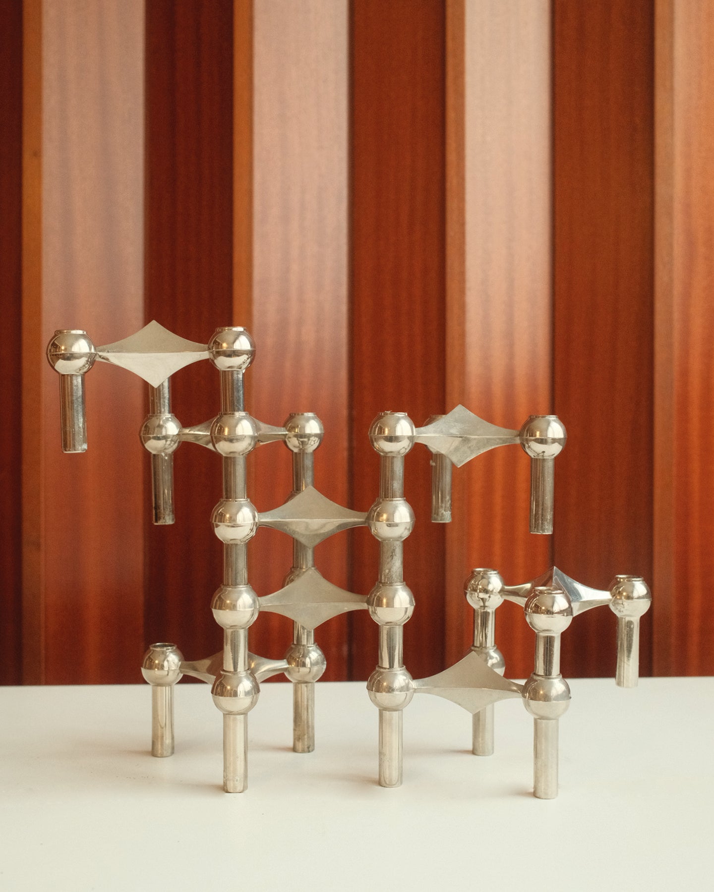 Modular Candle Holders in Chrome, Stoff Nagel