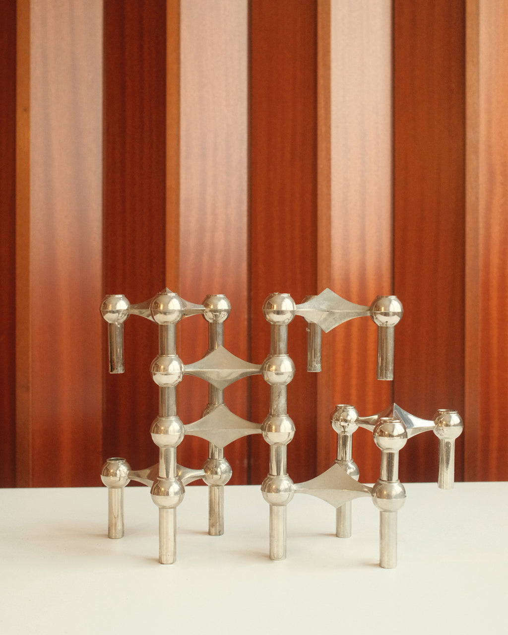 Modular Candle Holders in Chrome, Stoff Nagel