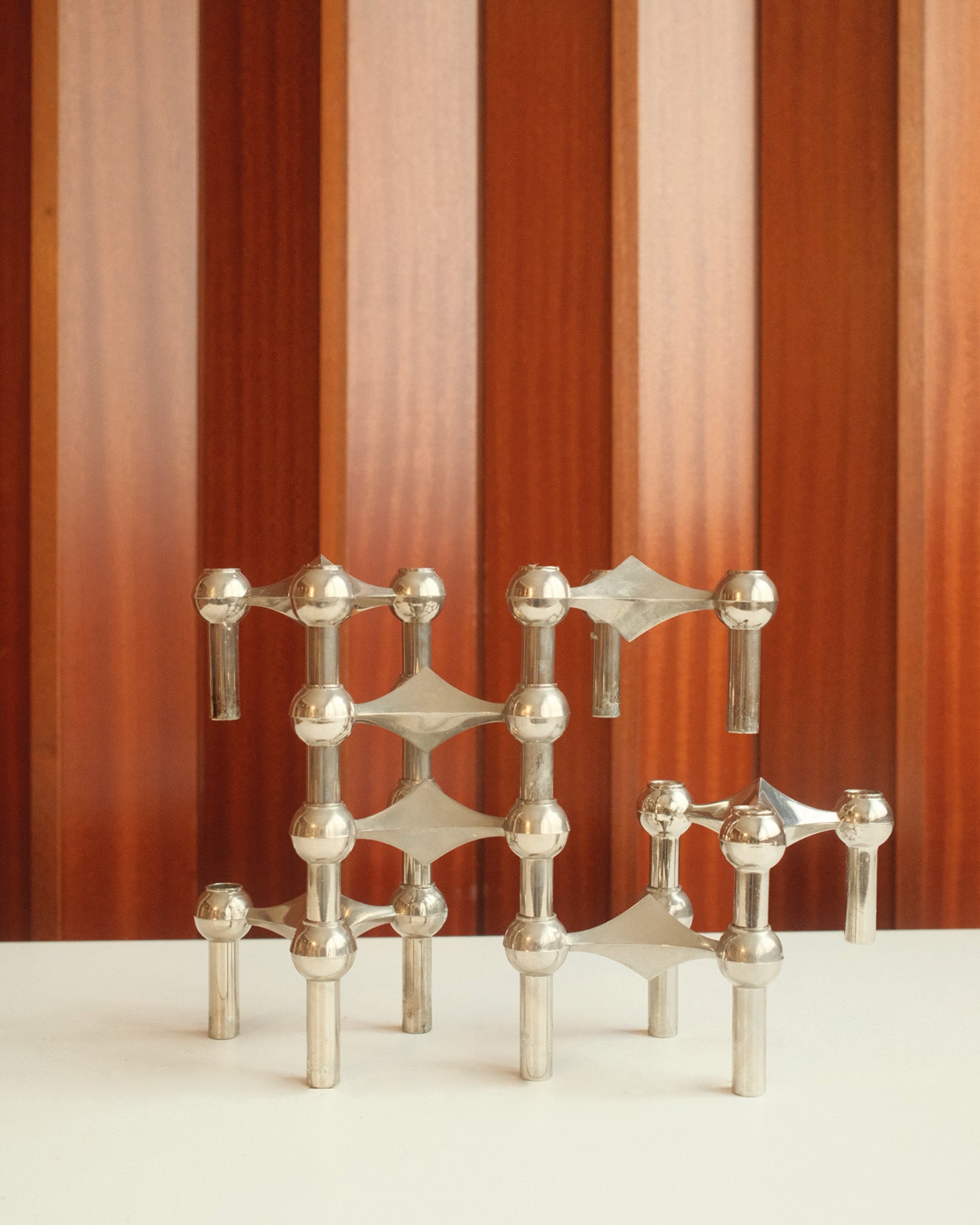 Modular Candle Holders in Chrome, Stoff Nagel