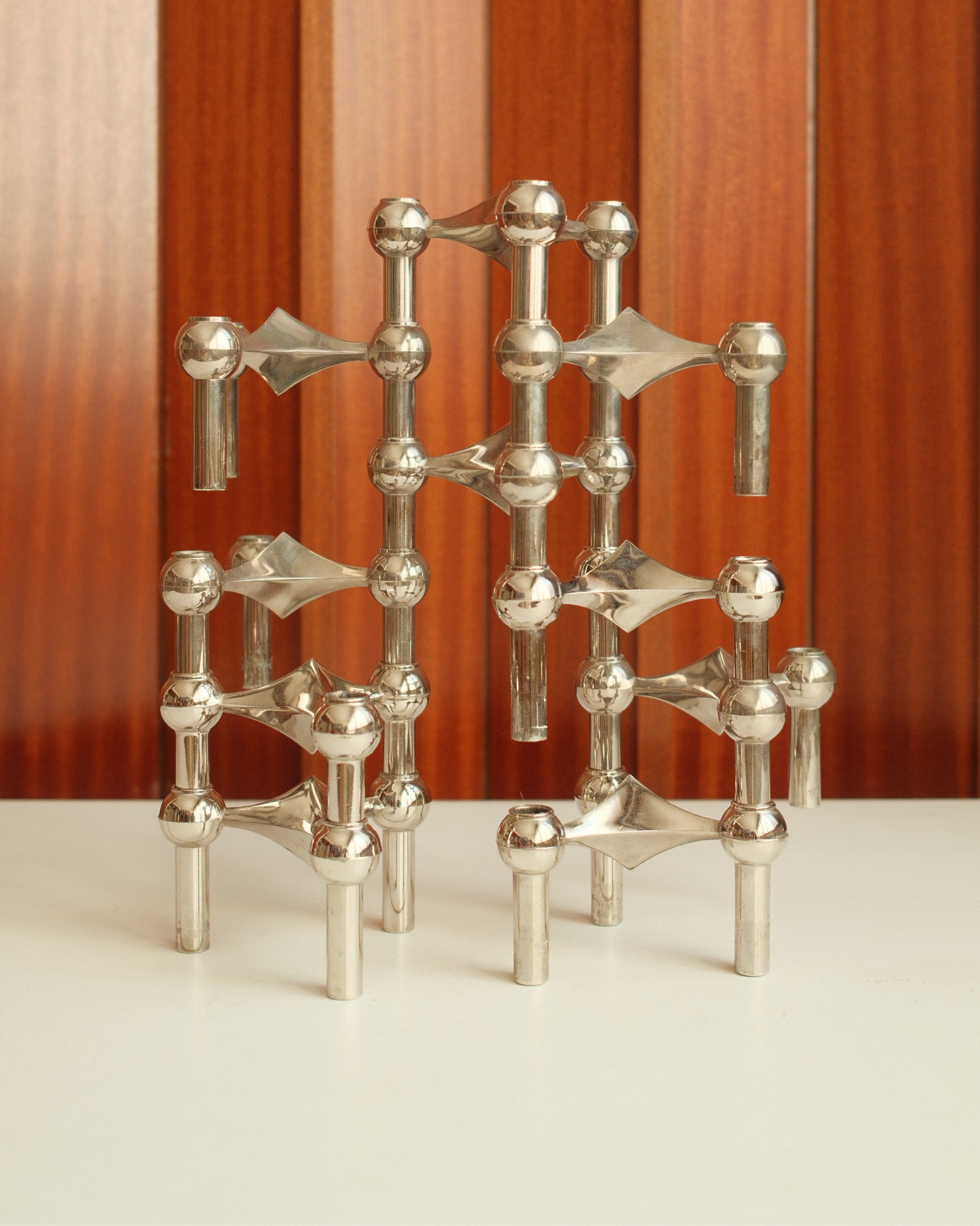 Modular Candle Holders in Chrome, Stoff Nagel