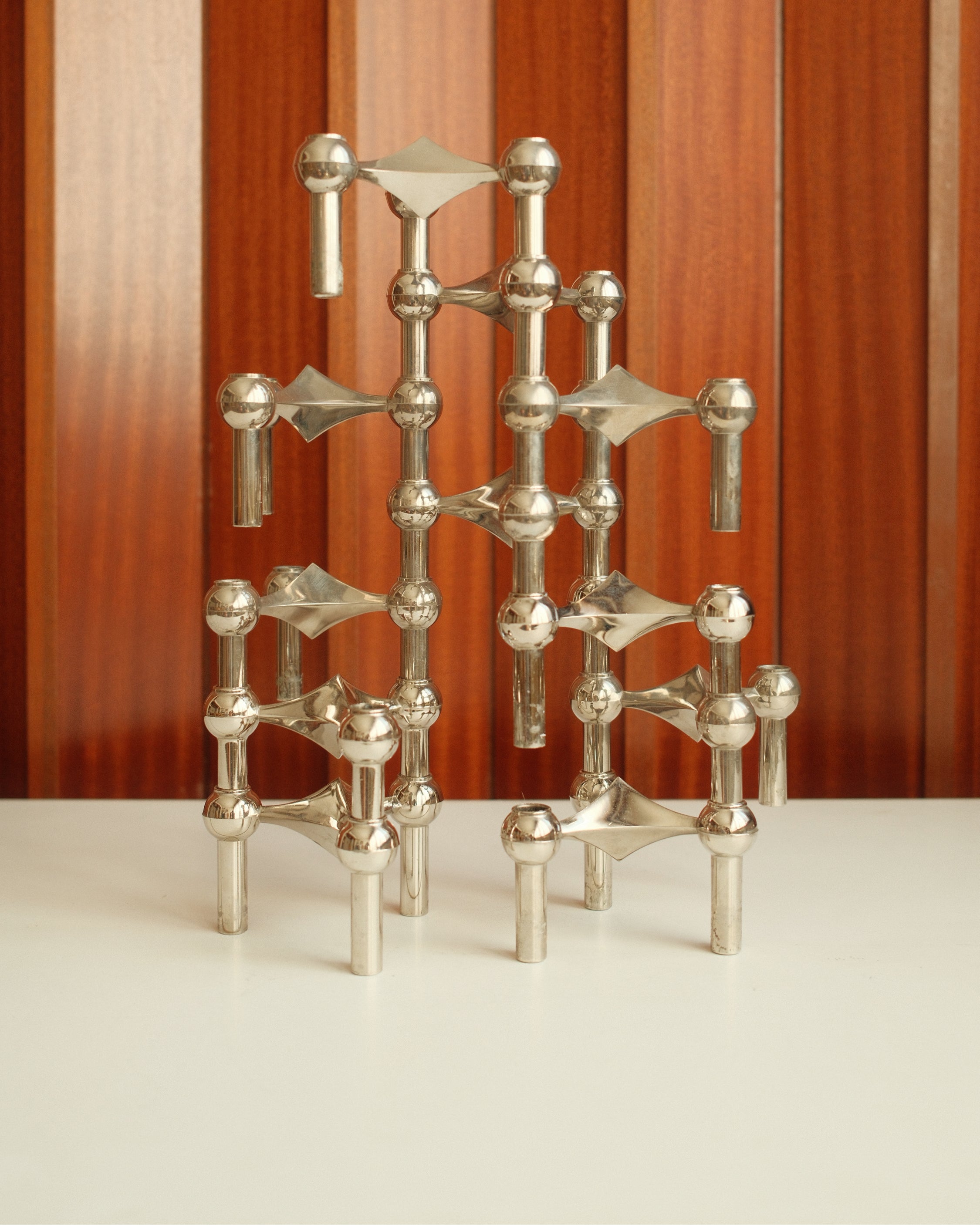Modular Candle Holders in Chrome, Stoff Nagel