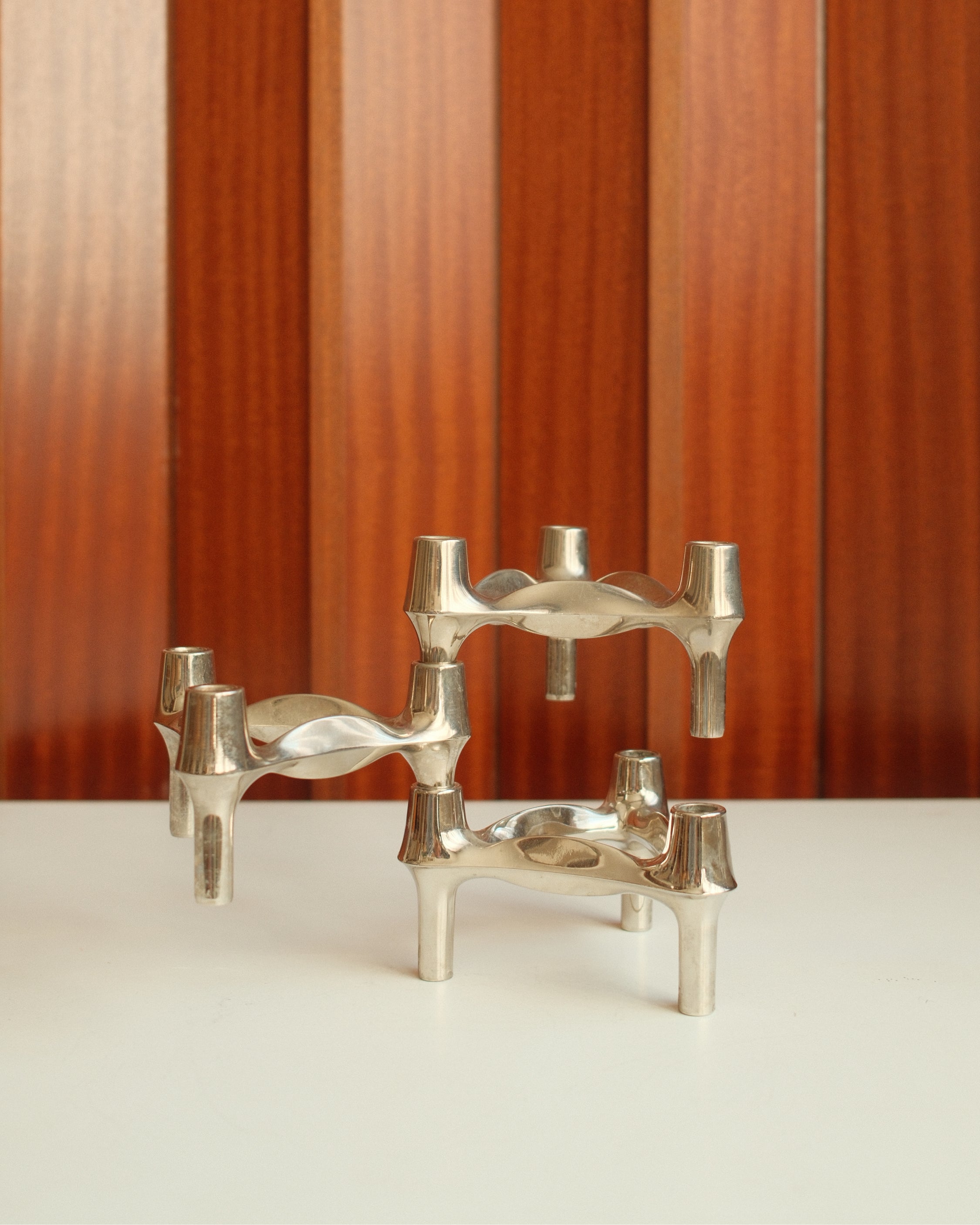 Modular Candle Holders in Chrome, Stoff Nagel/BMF