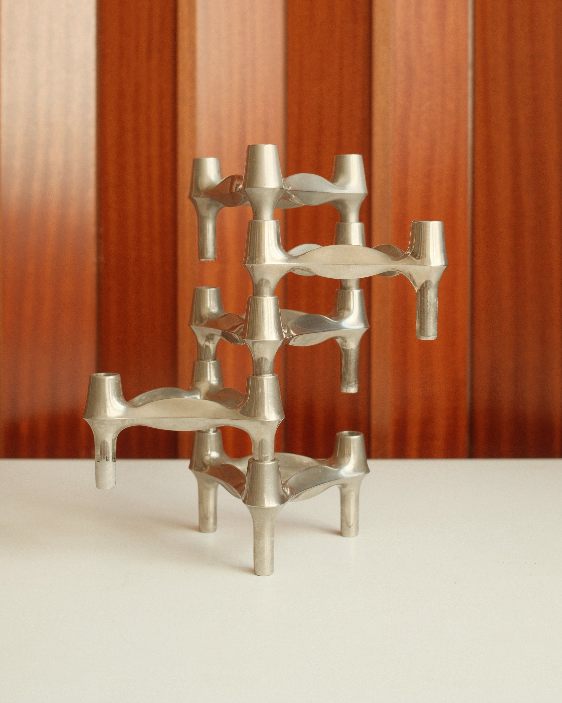 Modular Candle Holders in brushed Chrome, Stoff Nagel/BMF