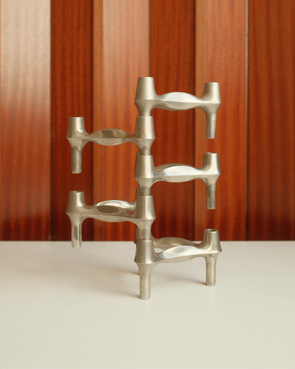 Modular Candle Holders in brushed Chrome, Stoff Nagel/BMF
