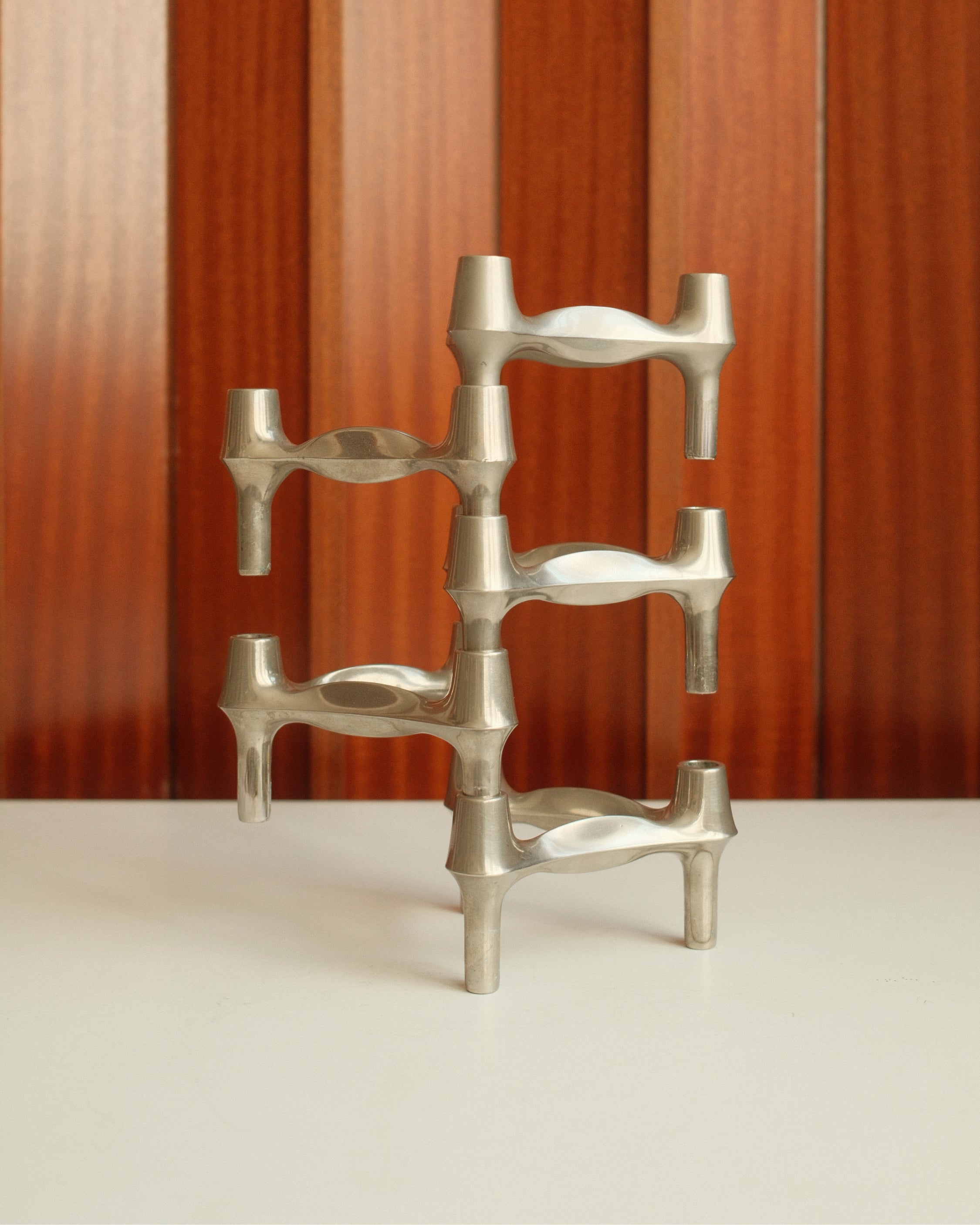 Modular Candle Holders in brushed Chrome, Stoff Nagel/BMF