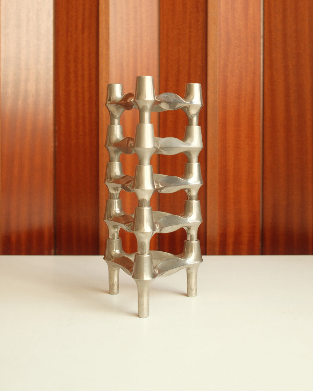 Modular Candle Holders in brushed Chrome, Stoff Nagel/BMF