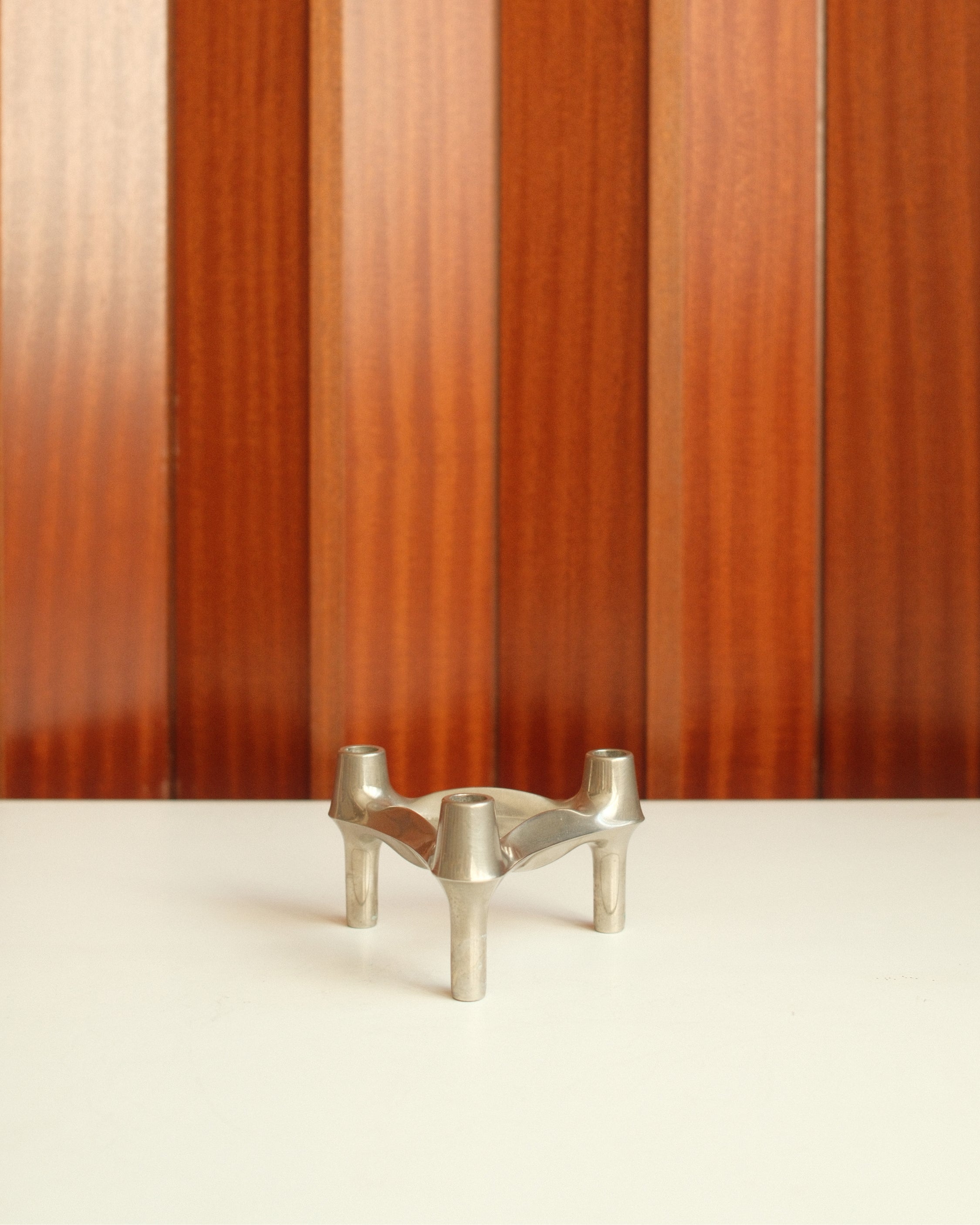 Modular Candle Holders in brushed Chrome, Stoff Nagel/BMF