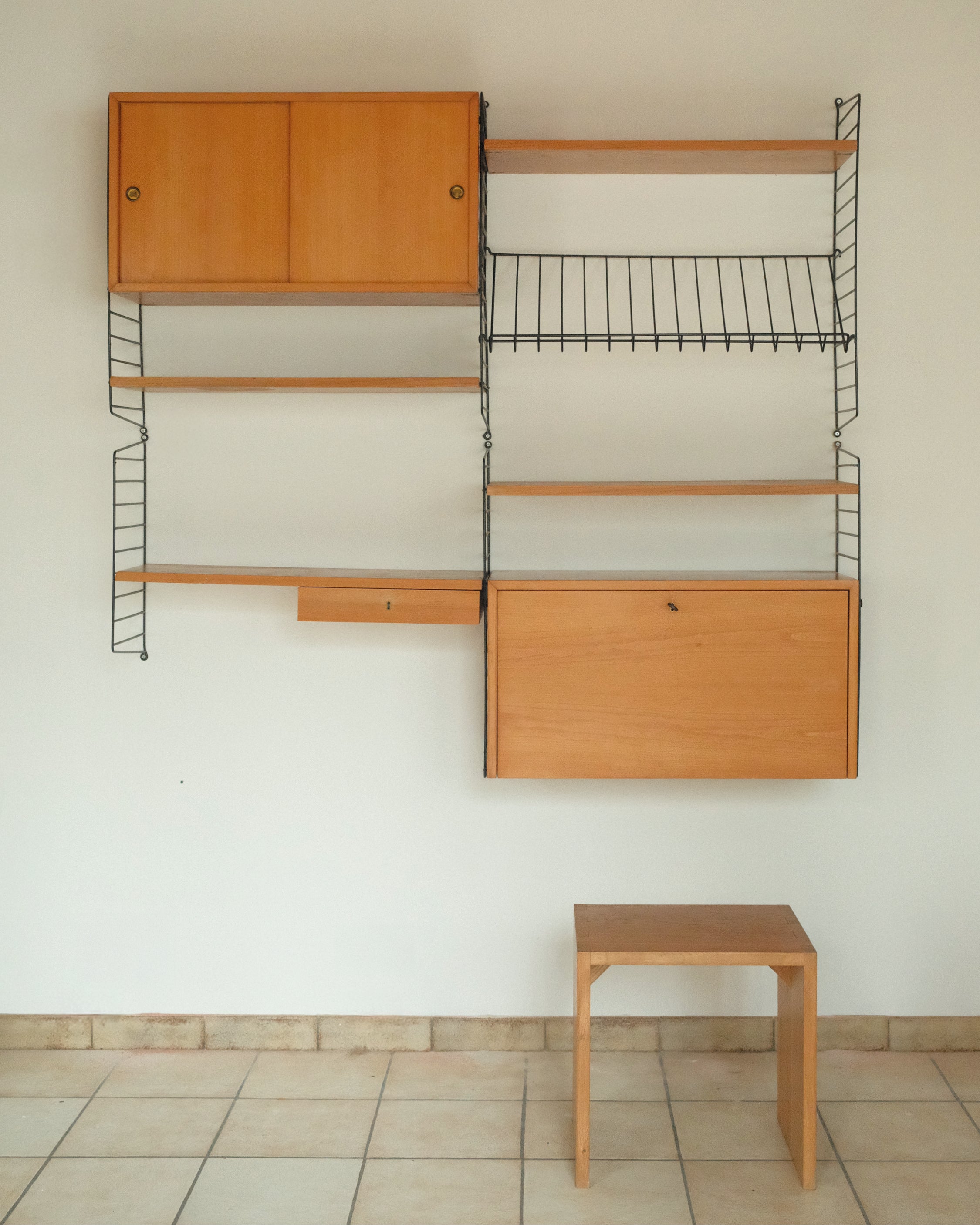 String Wall System, Veneer and Black Metal