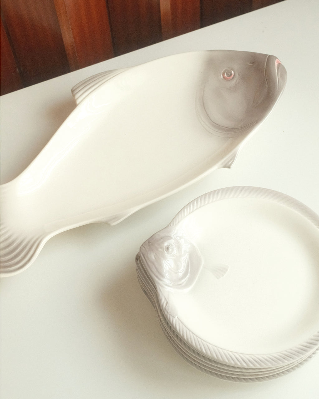 Ceramic Fish Plates & Serving Platter, Albin Müller, Waechtersbach